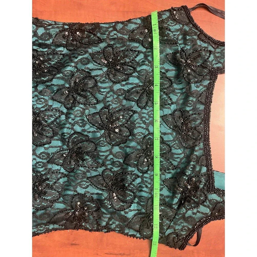 Vintage Brilliante by J.A. Black Silk Beaded with Emerald Green Evening Gown. - Picture 7 of 11